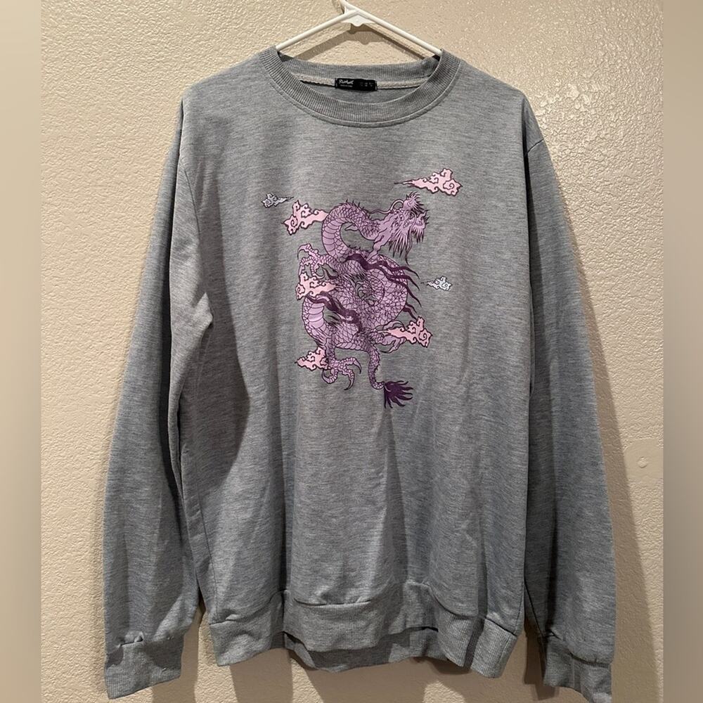 Romewe Grey Crewneck with Pink and Lavender Dragon sz XXL